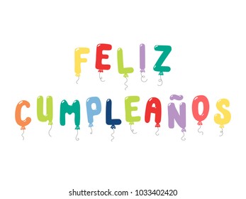 Hand drawn vector illustration with balloons in shape of letters spelling Feliz Cumpleanos (Happy Birthday in Spanish). Isolated objects on white background. Design concept for children, celebration.