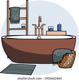 Hand drawn vector illustration of a bathtub. Beautiful doodle of bathroom interior isolated on white background.
