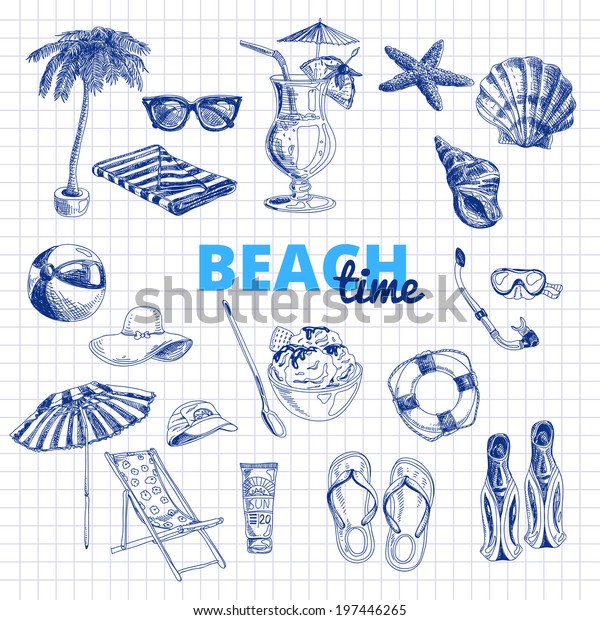 hand drawn vector illustration beach time stock vector royalty free 197446265 shutterstock