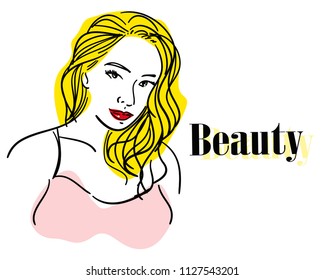 Hand drawn Vector illustration beautiful woman Beauty salon concept vector hairstyle