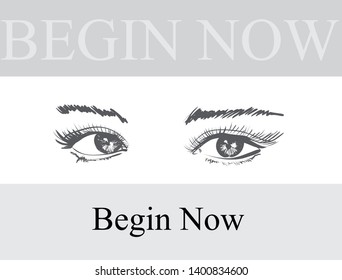 Hand drawn vector illustration. Beautiful woman eye makeup. Fashion sketch.