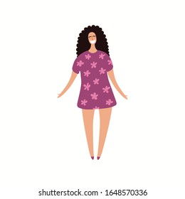 Hand drawn vector illustration of a beautiful girl in casual clothes. Isolated people on white background. Flat style design. Female cartoon character. Modern woman concept, element.