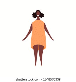 Dibujo manual de una bella chica negra vestida de forma casual. Personas aisladas de fondo blanco. Diseño de estilo plano. Caricatura femenina. Concepto moderno de mujer, elemento.