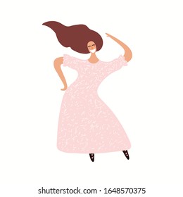 Hand drawn vector illustration of a beautiful girl in stylish casual clothes. Isolated people on white background. Flat style design. Female cartoon character. Modern woman concept, element.