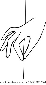  Ilustración vectorial dibujada a mano.
Hermosa mano femenina sostiene elegantemente un delgado hilo. Dibujo lineal dibujado a mano. Silueta negra sobre fondo blanco.
