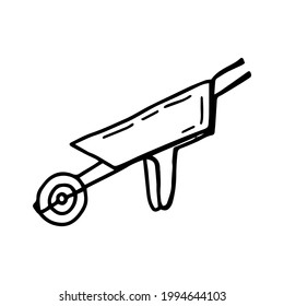 Hand drawn vector illustration of a beautiful metal truck with handles for gardening isolated on a white background, doodle