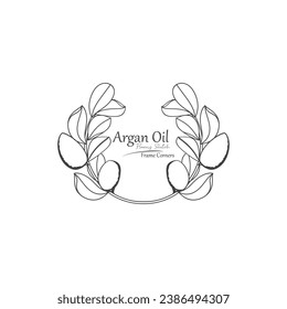 Hand drawn vector illustration.
Beautiful Argan tree circular frame design element.