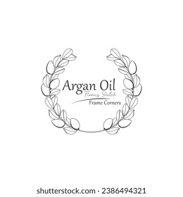 Hand drawn vector illustration.
Beautiful Argan tree circular frame design element.