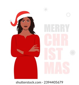Hand Drawn Vector Illustration of Beautiful Woman in Christmas Greeting