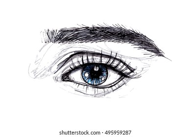 Hand drawn vector illustration. Beautiful woman eye makeup. Fashion sketch.