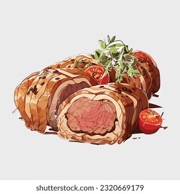 Hand drawn vector illustration of a Beef Wellington