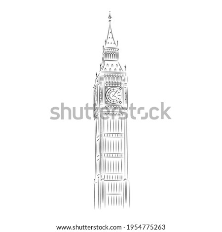hand drawn vector illustration of Big Ben, landmark of London..