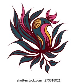 Hand drawn vector illustration with bird.  Vector line art.