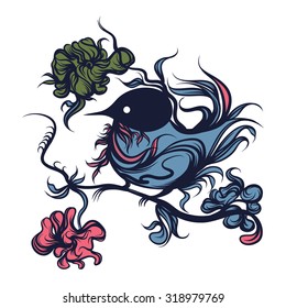 Hand drawn vector illustration with bird. Vector line art.
