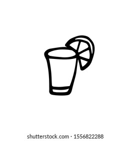 Hand drawn vector illustration in black ink on white background. A shot of tequila in doodle style. Isolated outline.