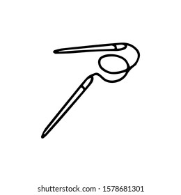 Hand drawn vector illustration in black ink on white background. Knitting needles in doodle sketch style. Isolated outline.