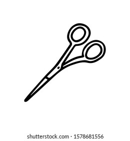 Hand drawn vector illustration in black ink on white background. Scissors in doodle sketch style. Isolated outline.