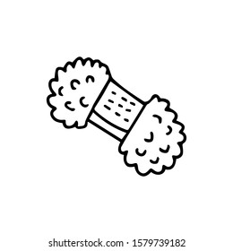 Hand drawn vector illustration in black ink on white background. Fluffy yarn in doodle sketch style. Isolated outline.