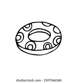 Hand drawn vector illustration in black ink on white background. A swim ring in doodle style. Isolated outline.