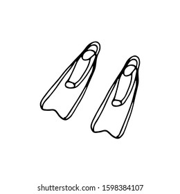 Hand drawn vector illustration in black ink on white background. Flippers in doodle style. Isolated outline.