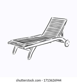 Hand drawn vector illustration in black ink on white background. A beach bed in doodle style. Isolated outline. beach bed chaise longue vector sketch illustration