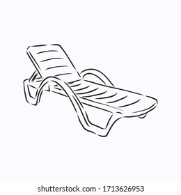 Hand drawn vector illustration in black ink on white background. A beach bed in doodle style. Isolated outline. beach bed chaise longue vector sketch illustration