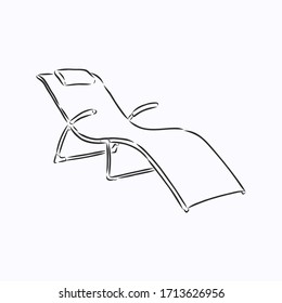 Hand drawn vector illustration in black ink on white background. A beach bed in doodle style. Isolated outline. beach bed chaise longue vector sketch illustration