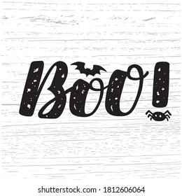 Handgezeichnete Vektorgrafik mit Zitat "Boo" zu Halloween-Banner, Feiern oder Karten