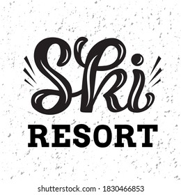 Dibujo manual de la ilustración vectorial de la frase "Ski Resort" para centro de salud, hotel de vacaciones, cartel, logotipo o plantilla