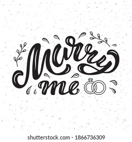 Hand drawn vector illustration with black lettering on textured background Marry Me for banner, card, billboard, social media, invitation, celebration, advertising, poster, decoration, print, template