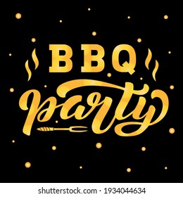 Hand drawn vector illustration with black lettering on textured background BBQ Party for invitation, celebration, social media content, advertising, decor, poster, print, website, banner, template