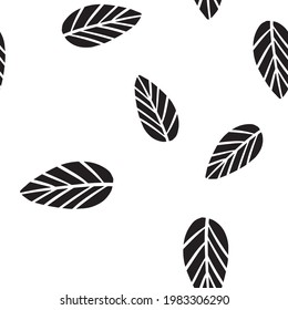 Hand drawn vector illustration of black abstract style tropical leaf on white background.