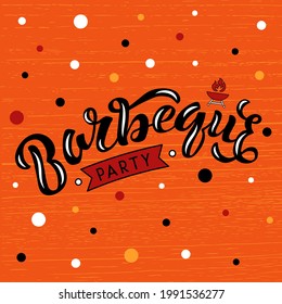 Hand drawn vector illustration with black lettering on textured background Barbeque Party for invitation, celebration, social media content, advertising, decoration, poster, website, banner, template