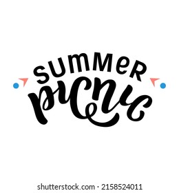 Hand drawn vector illustration with black lettering on textured background Summer Picnic for party, invitation, celebration, advertising, information messages, poster, website, flyer, banner, template