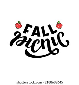 Hand drawn vector illustration with black lettering on white background Fall Picnic for event, festival, picnic, invitation, celebration, card, print, poster, banner, decor, wall art, template