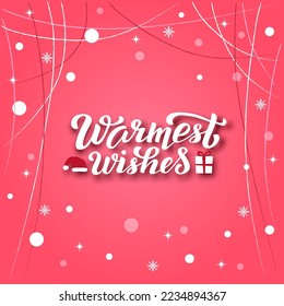 Hand drawn vector illustration with black lettering on textured background Warmest Wishes for winter season greeting, invitation, celebration, advertising, poster, card, banner, print, label, template