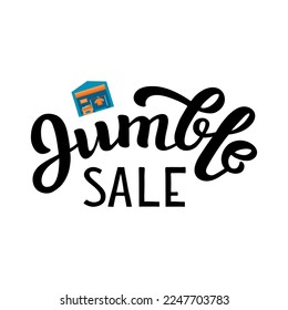 Hand drawn vector illustration with black lettering on textured background Jumble Sale for advertising, announce, flyer, card, design, brochure, sign, information message, website, banner, template