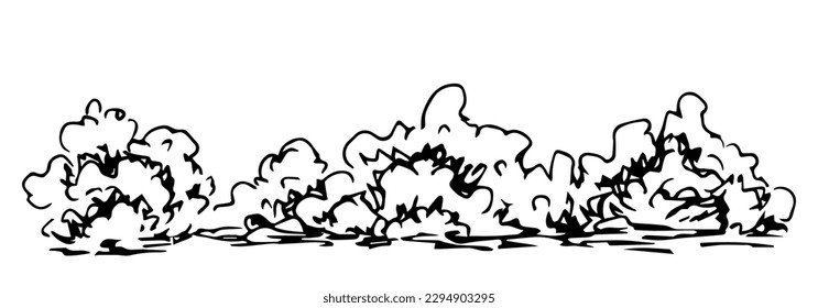 Hand drawn vector illustration with black outline. Shrub, hedge. Trees and vegetation. Sketch in ink.