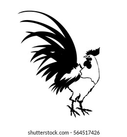 Hand drawn vector illustration. Black-and-white silhouette of the cock.