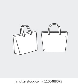 Hand drawn vector illustration of blank tote bag.