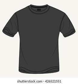Hand drawn vector illustration of blank black t-shirt on white background. Modern detailed background is perfect for placing your own prints and artwork on it. Isolated vector for clothing stores.