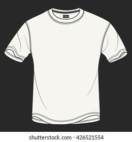 Hand drawn vector illustration of blank white t-shirt on black background. Modern detailed background is perfect for placing your own prints and artwork on it. Isolated vector for clothing stores.