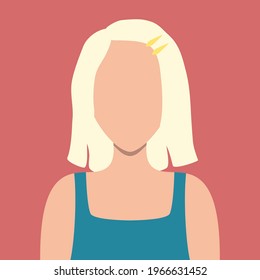 Hand drawn vector illustration of blonde woman, isolated on red background. Simple female avatar, flat cartoon style.