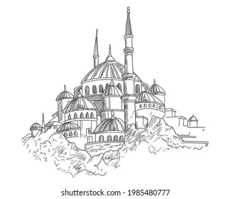 Hand drawn vector illustration of blue mosque