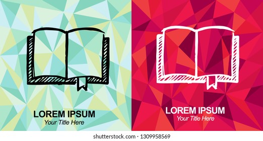 Hand Drawn Vector Illustration of Book with Green and Red Polygon Geometric Background