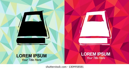 Hand Drawn Vector Illustration of Book with Green and Red Polygon Geometric Background
