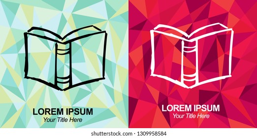 Hand Drawn Vector Illustration of Book with Green and Red Polygon Geometric Background