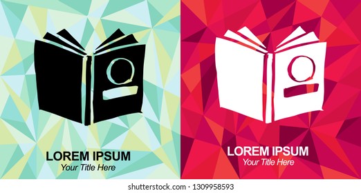 Hand Drawn Vector Illustration of Book with Green and Red Polygon Geometric Background