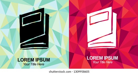 Hand Drawn Vector Illustration of Book with Green and Red Polygon Geometric Background