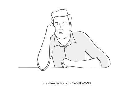 Hand drawn vector illustration of bored man.